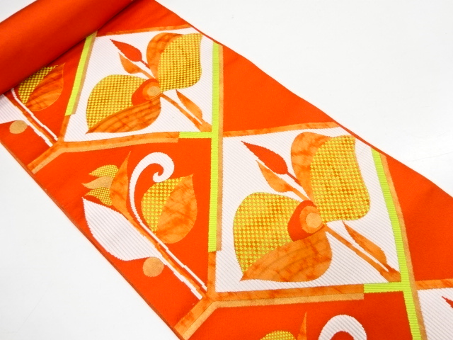 JAPANESE KIMONO / ANTIQUE BOLT FOR NAGOYA OBI / SILK / CHIKUZEN HAKATA / WOVEN FLOWER